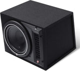 Rockford Fosgate Punch P1-1X10 single P1 10 inch loaded subwoofer enclosure ported view, showcasing powerful audio design