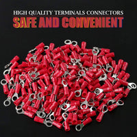 Thumbnail for MR DJ RT2218R-200 200 pcs #8 Red RT2218R 22/16 Gauge Vinyl Insulated Connectors Ring Terminal