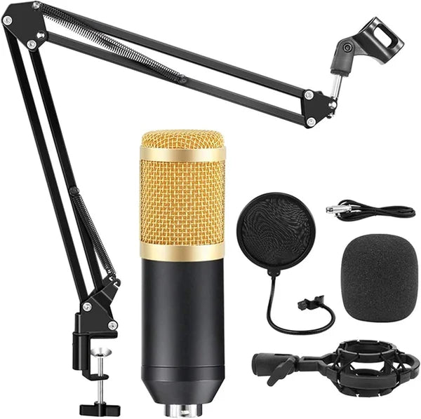 MR DJ CONDKIT5 Studio Condenser Microphone Arm Stand Pop Filter Foam Cap Kit Record Accessory