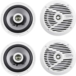 2 Alpine SPS-M601W 6.5” Coaxial 2-Way Marine Speaker with White Grilles