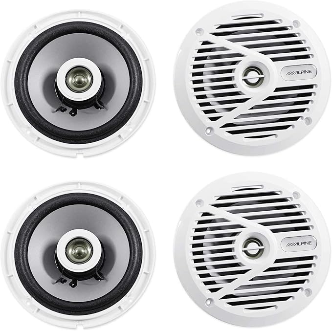 2 Alpine SPS-M601W 6.5” Coaxial 2-Way Marine Speaker with White Grilles