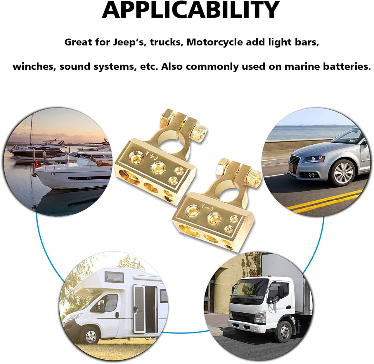 Absolute BTG300PN 0/2/4/6/8 AWG Gold Single Positive & Negative Power Battery Terminal Connectors