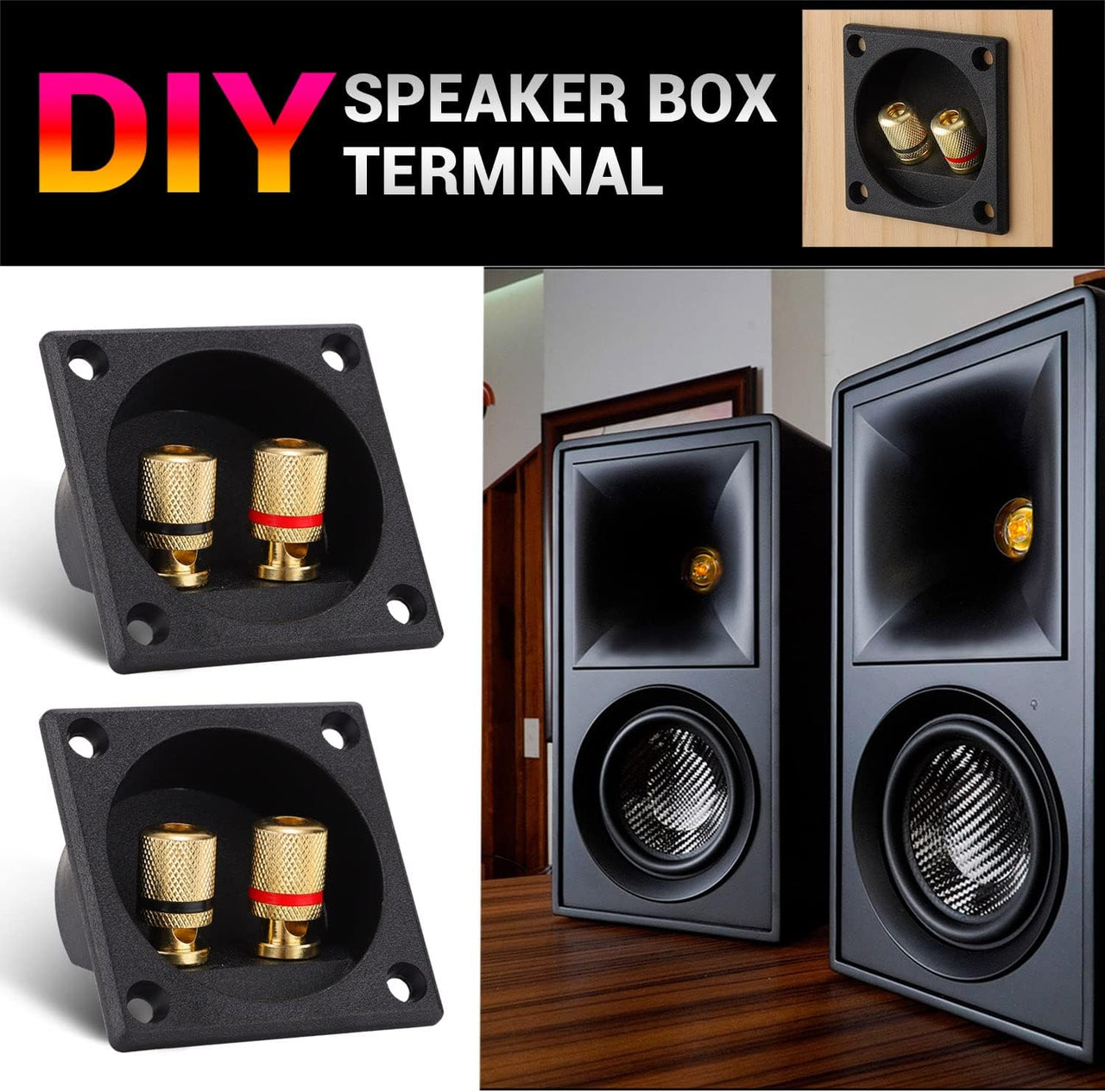 American Terminal 2PCS 2.2 Inch Square 2-Way Speaker Box Terminal Cup Binding Post Subwoofer Box Speaker Terminal for DIY Home Car Stereo Speaker Subwoofer