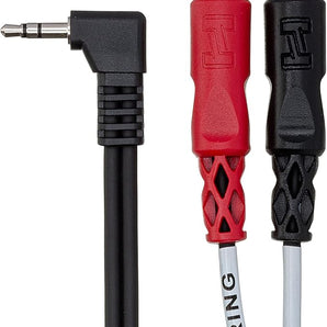Hosa CMR-203R Stereo Breakout Cable - Right-angle 3.5mm TRS Male to Left and Right RCA Male - 3 foot