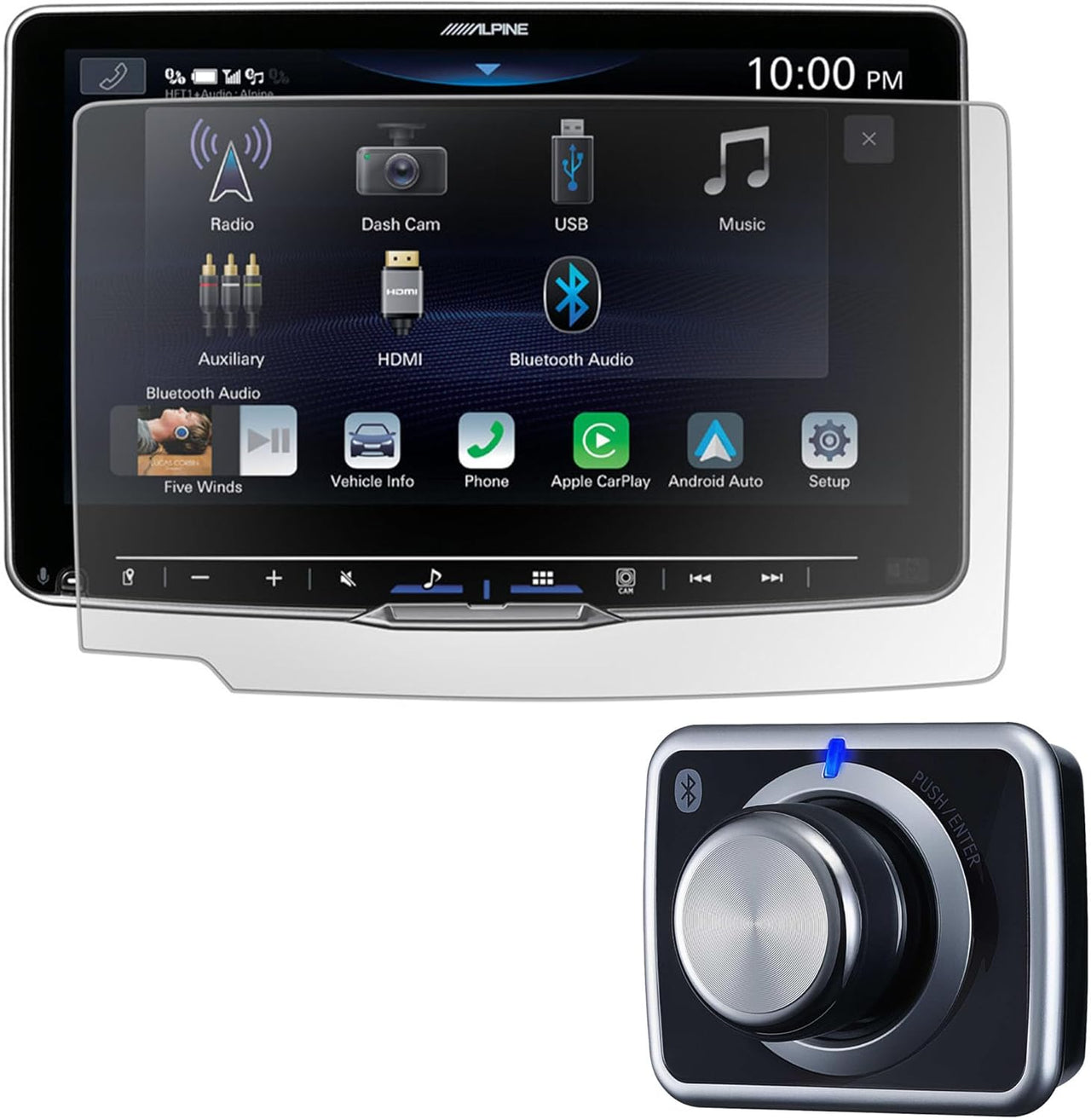 Alpine KAE-HF11DA Screen Protector for iLX-F511 & RUX-H02 + Next-Gen Remote Bass Knob for Halo Display