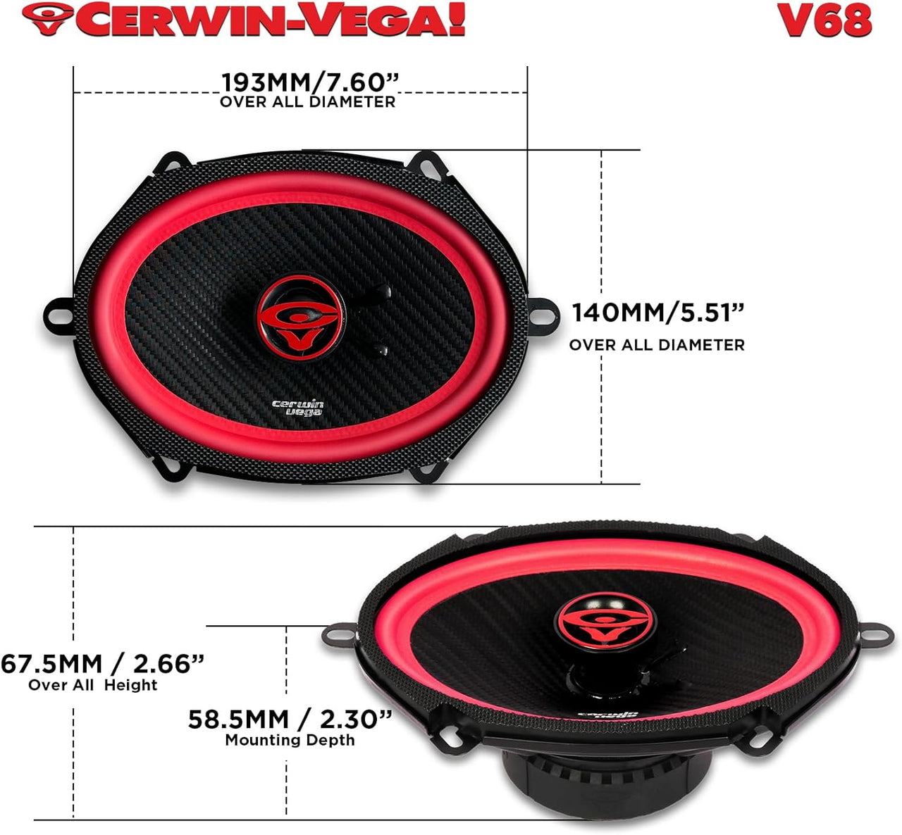 Cerwin-Vega V68 6x8" 600W Vega Series 2-Way Coaxial 4-ohm Speakers