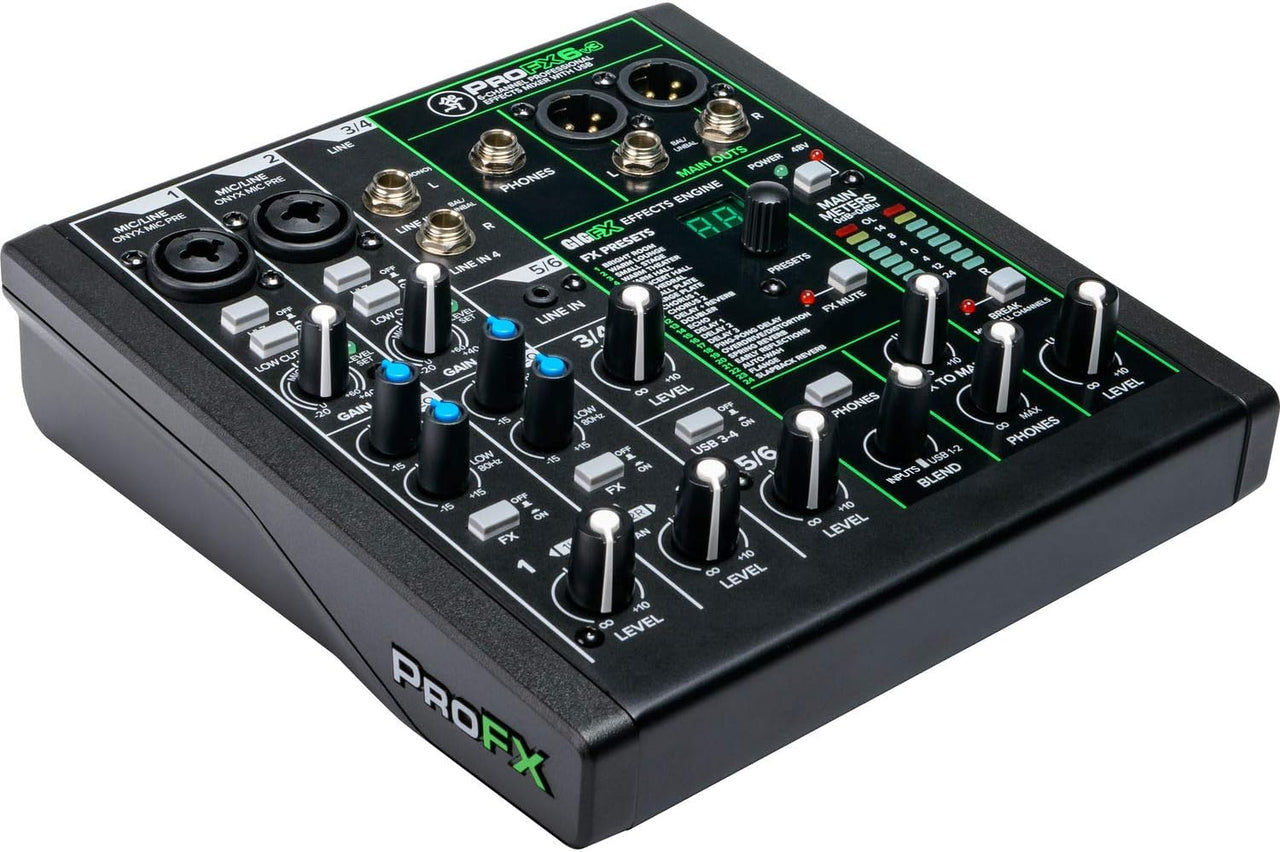 Mackie ProFX6v3 6-Channel Mixer with Built-in Effects and USB + 2 Mackie EM-89D Cardioid Dynamic Vocal Microphone + MR DJ Microphone Cables