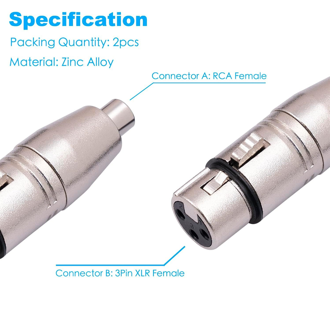 8 AT TRCAXLRF XLR Female to RCA Female Adapter Converter Gender Audio Coupler