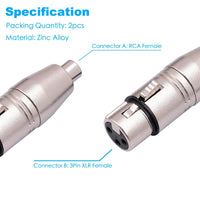 Thumbnail for 8 AT TRCAXLRF XLR Female to RCA Female Adapter Converter Gender Audio Coupler