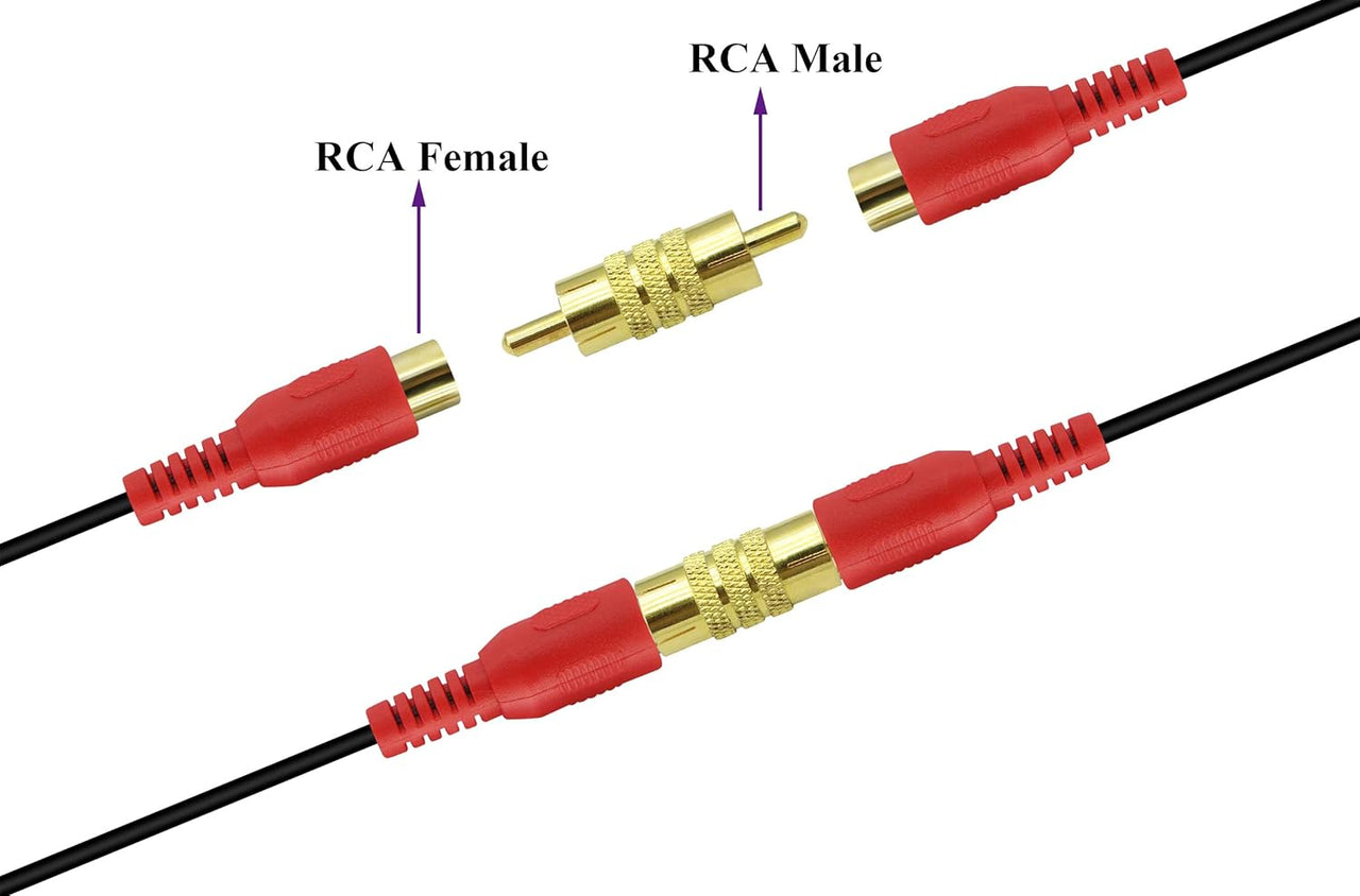 2 Male to Male Gold RCA cable Coupler Joiner Barrel Audio Video Connectors