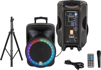 Dual 15-Inch Active PA Speaker Package with Stands