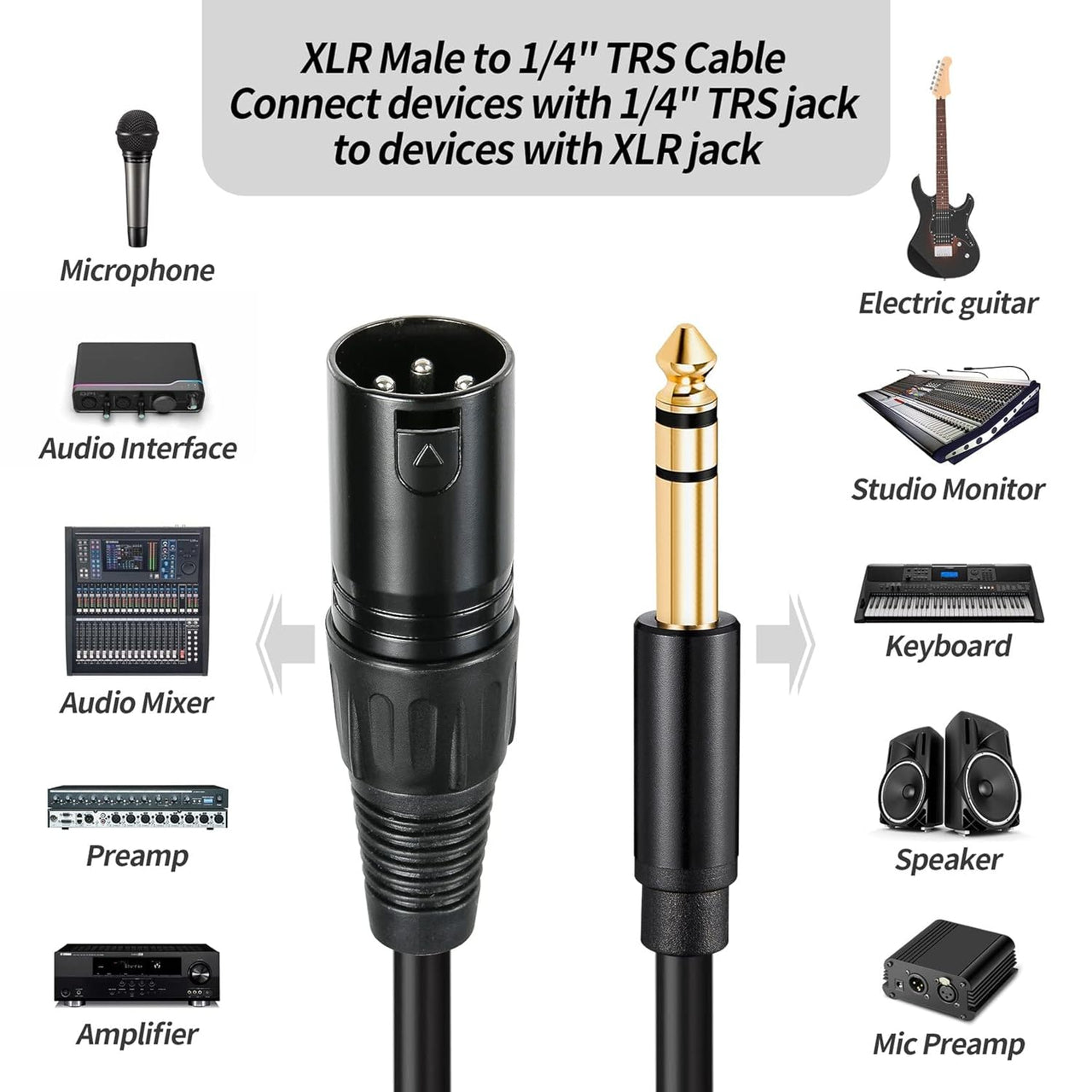MR DJ CQSXM100 100' Pro PA DJ Karaoke XLR Male to 1/4" TRS Stereo Male Plug Audio Balanced Microphone Cable