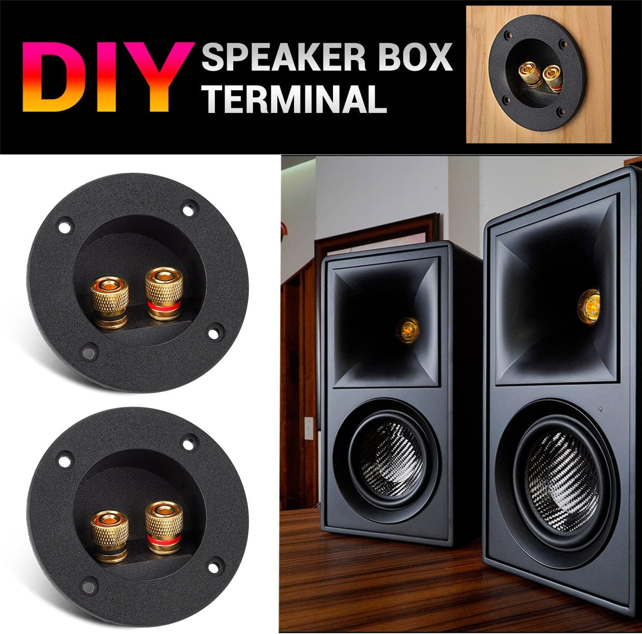 American Terminal 2PCS 3 Inch Round 2-Way Speaker Box Terminal Cup Binding Post Subwoofer Box Speaker Terminal for DIY Home Car Stereo Speaker Subwoofer