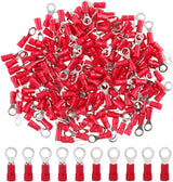 200 pcs #8 Red Vinyl Insulated Connectors Ring Terminal, 22/16 Gauge, suitable for reliable electrical connections.