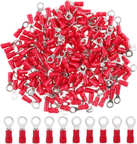 Thumbnail for 100Pcs 22-16AWG Insulated Ring Terminals Electrical Wire Crimp Connectors Red