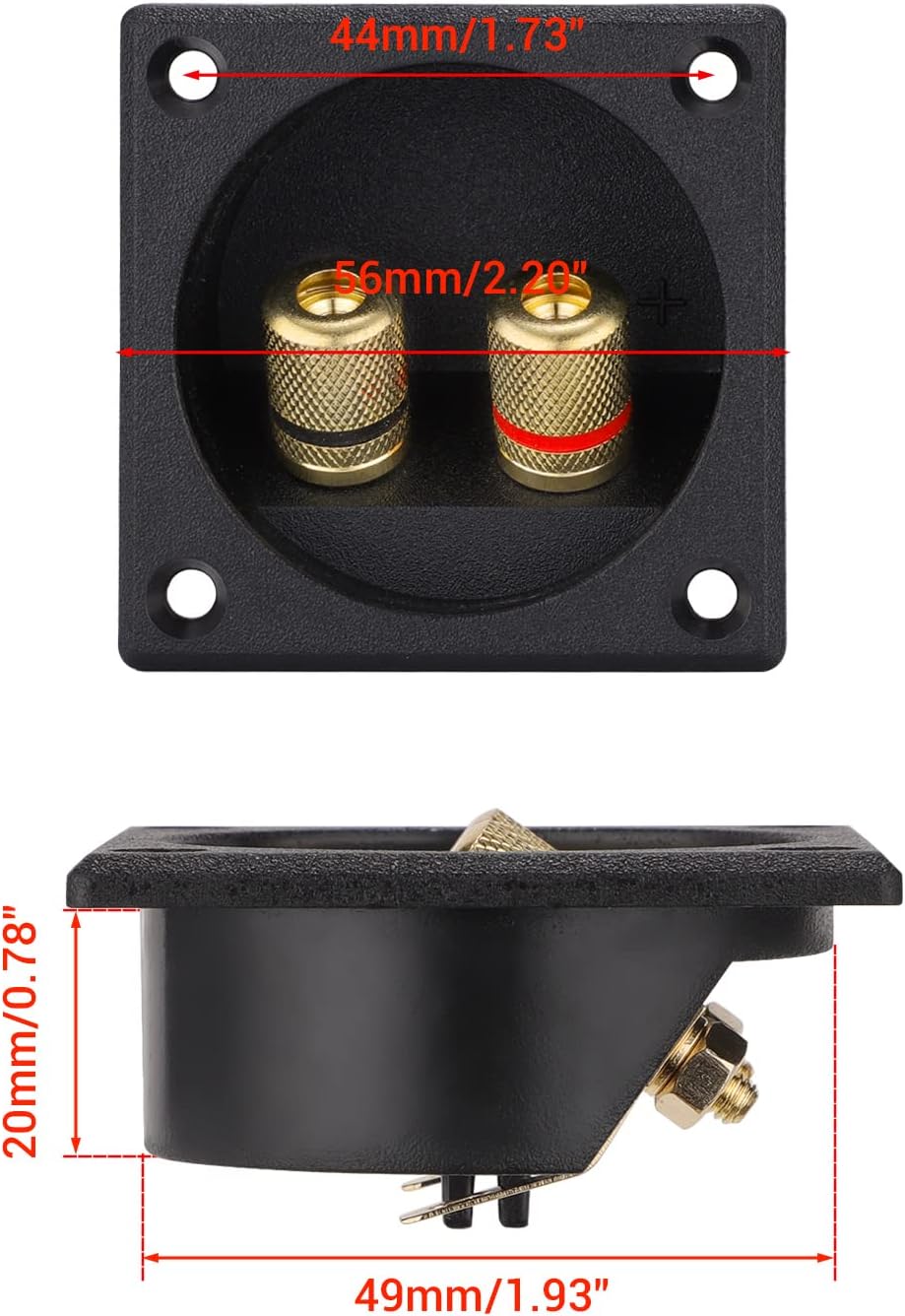 American Terminal 2PCS 2.2 Inch Square 2-Way Speaker Box Terminal Cup Binding Post Subwoofer Box Speaker Terminal for DIY Home Car Stereo Speaker Subwoofer