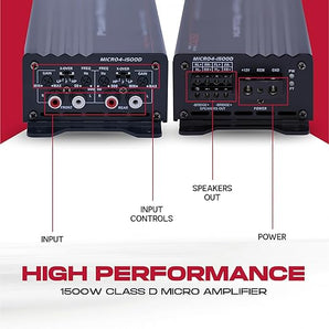 Power Acoustik MICRO4-1500D 1500W Class D Compact 4-Channel Car Amplifier