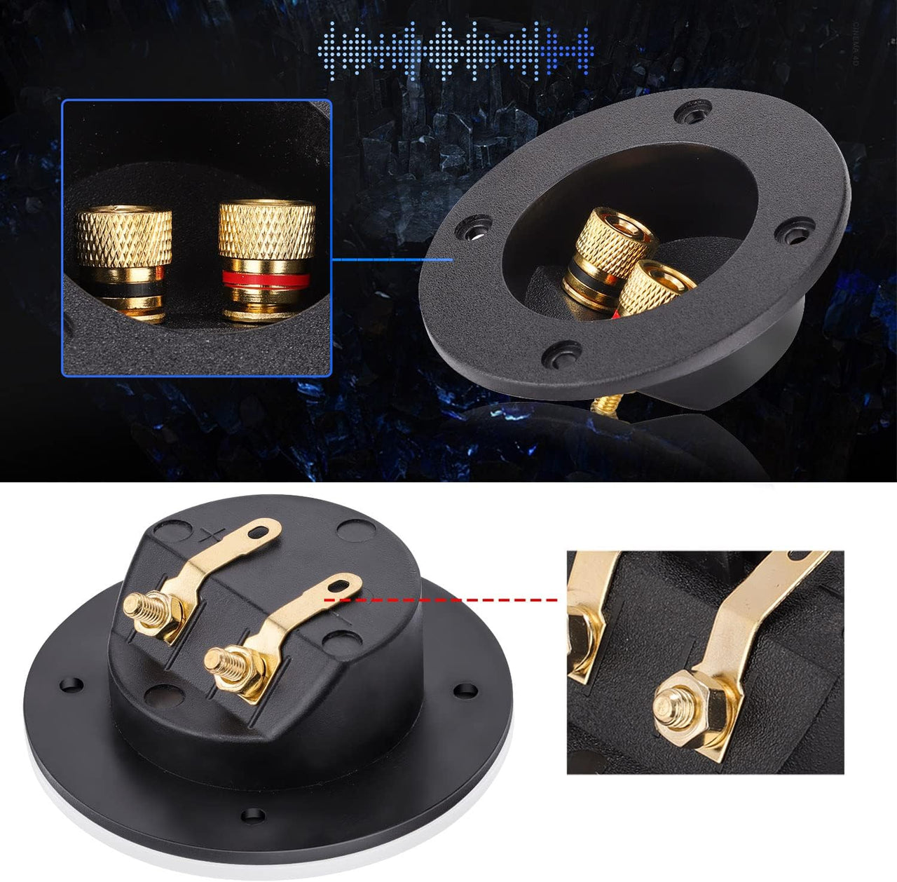 American Terminal 2PCS 3 Inch Round 2-Way Speaker Box Terminal Cup Binding Post Subwoofer Box Speaker Terminal for DIY Home Car Stereo Speaker Subwoofer