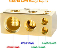 Thumbnail for Absolute BTG300PN 0/2/4/6/8 AWG Gold Single Positive & Negative Power Battery Terminal Connectors