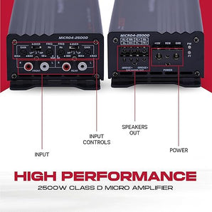Power Acoustik MICRO4-2500D 2,500W Class D Compact 4-Channel Car Amplifier