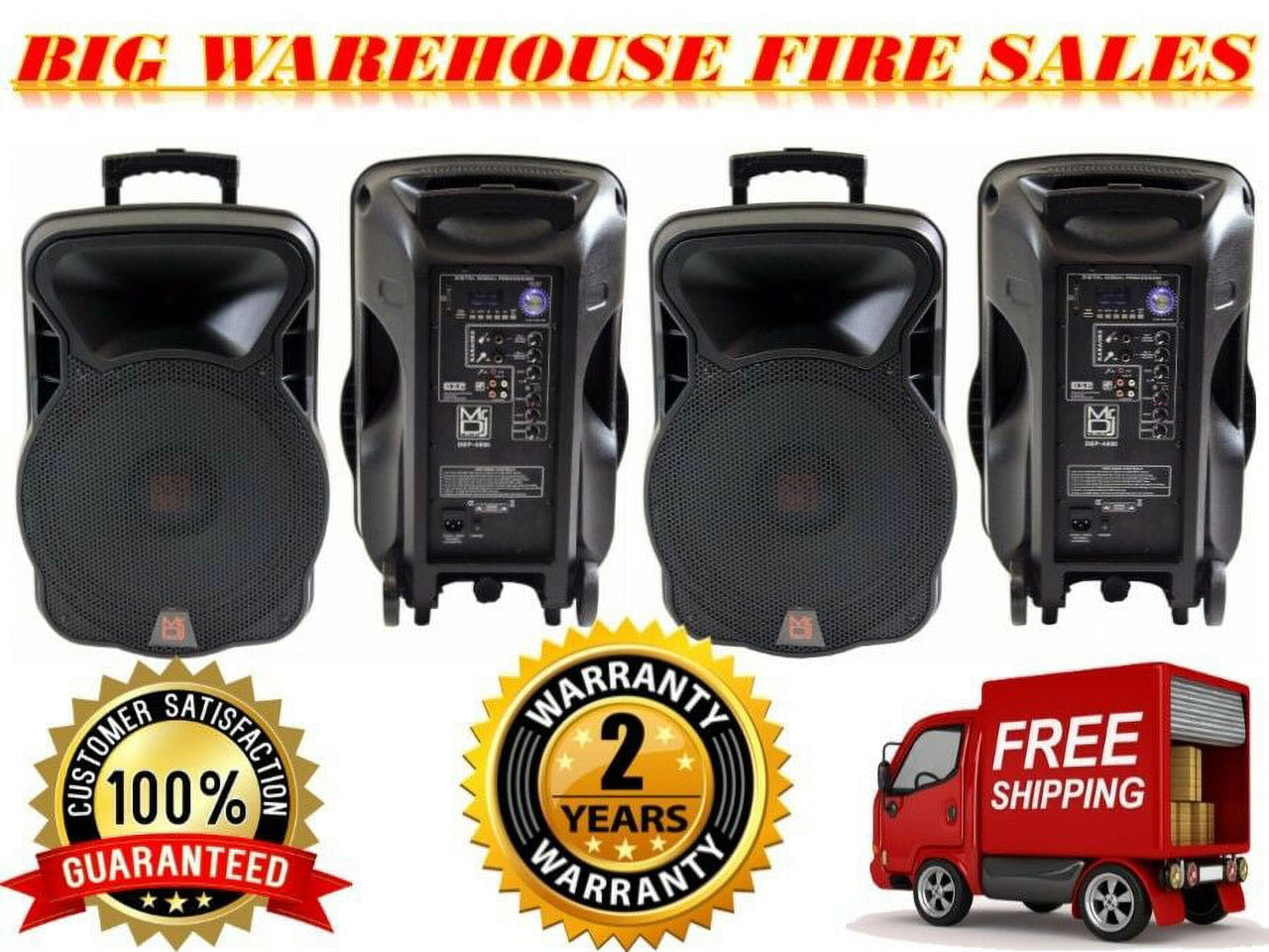 2 Mr. Dj USA 15" 4000W Bluetooth DSP FM Radio USB Portable PA DJ Speaker Microphone