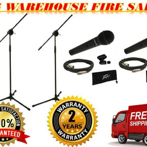 2 Peavey PVI100XLR Wired Dynamic Cardioid Microphone+Mic Clip+Cable+Mic Stand