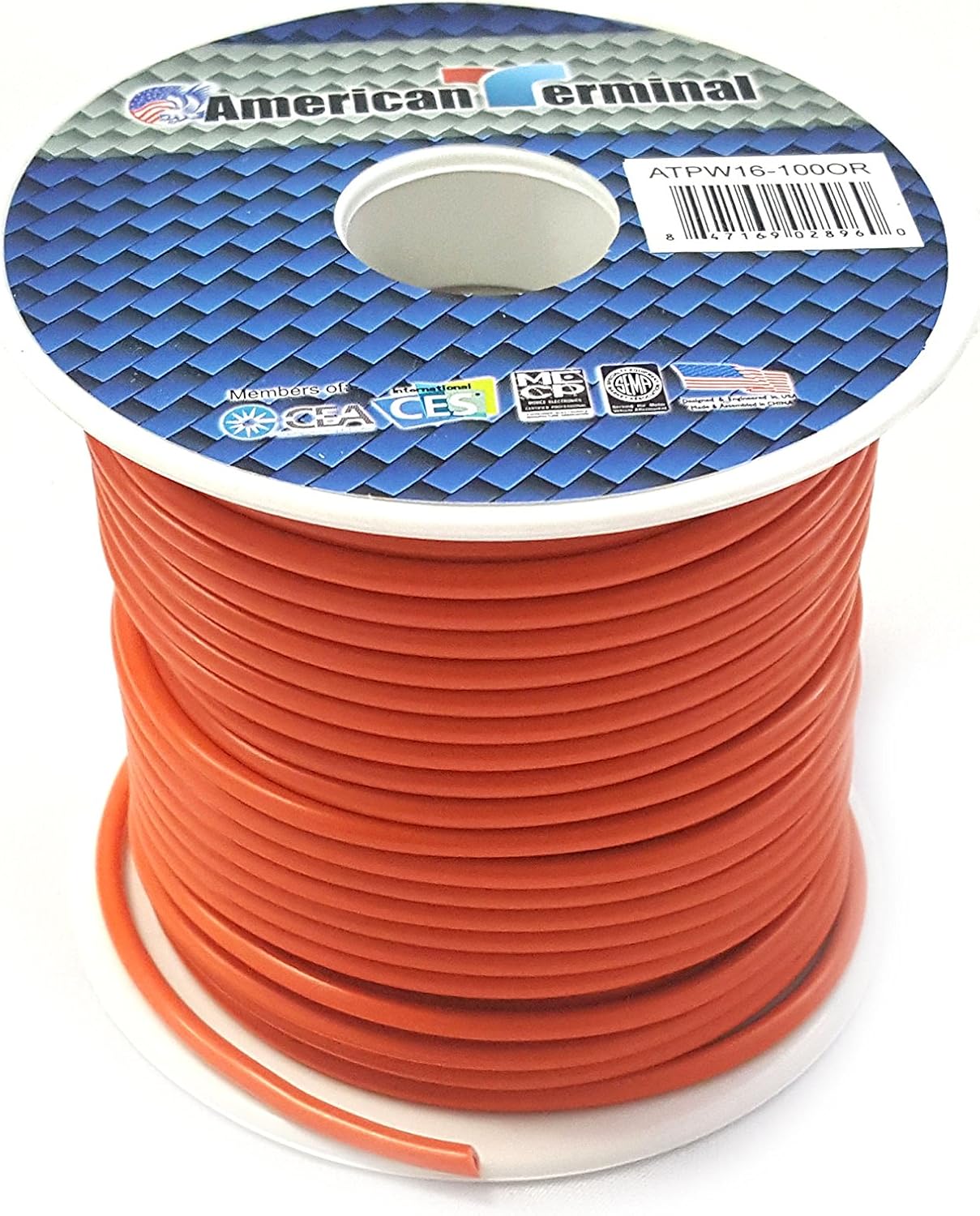 American Terminal ATPW16-100OR 16GA 100' Orange Primary Remote Power Ground Wire