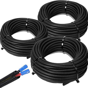 A-T 3-Pack 1/4", 3/8", 1/2" x 25 Feet Each Split Wire Loom Convoluted Tubing