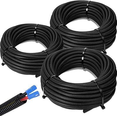 A-T 3-Pack 1/4", 3/8", 1/2" x 50 Feet Each Split Wire Loom Convoluted Tubing