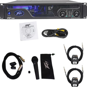 Peavey IPR 2 2000 2-Channel Lightweight 2000W Power Amplifier +PVI100XLR Mic+2 Speaker Cables