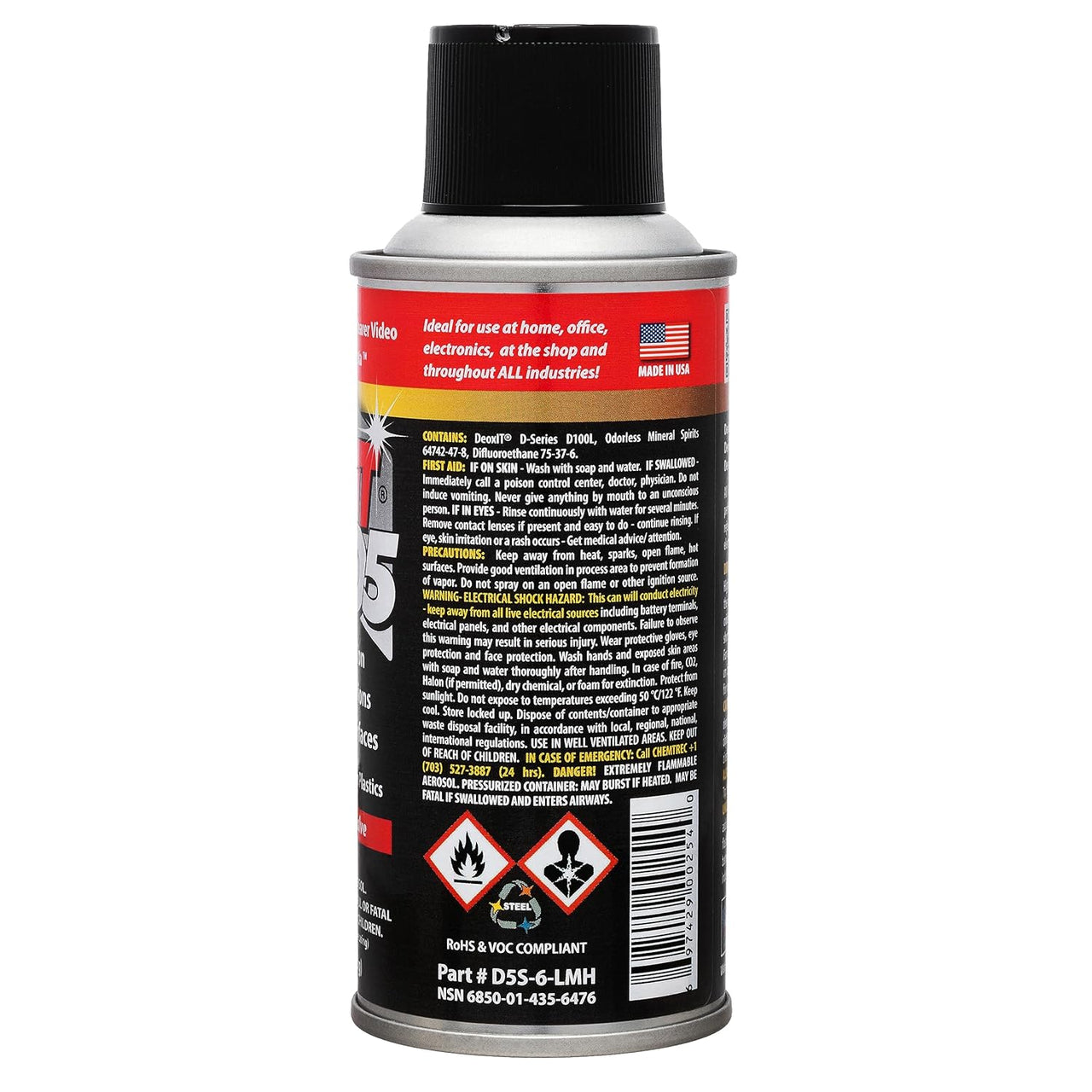 DeoxIT D5S-6 Contact Cleaner Non-Flammable No-DRIP 5% Spray 5 oz