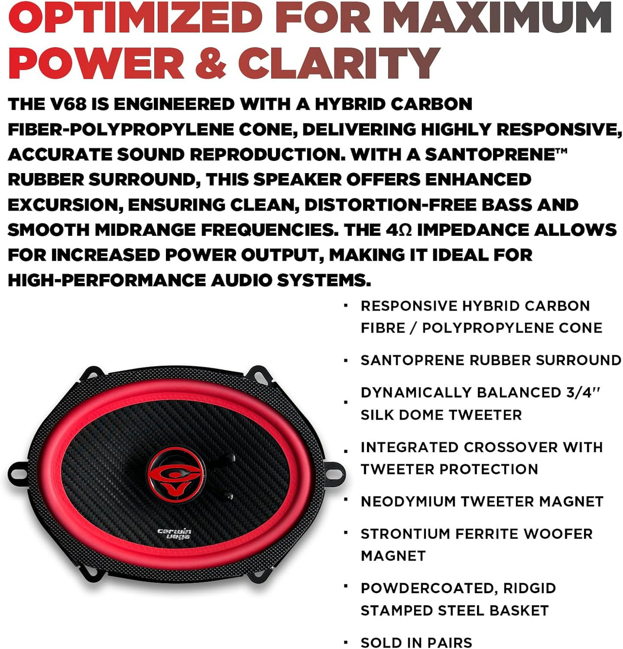 Cerwin-Vega V68 6x8" 600W Vega Series 2-Way Coaxial 4-ohm Speakers