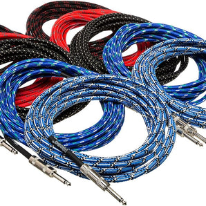Hosa 3GT-PAK Cloth Guitar Cable, Hosa Straight to Same, 18 ft, Assorted Colors, 10 pc