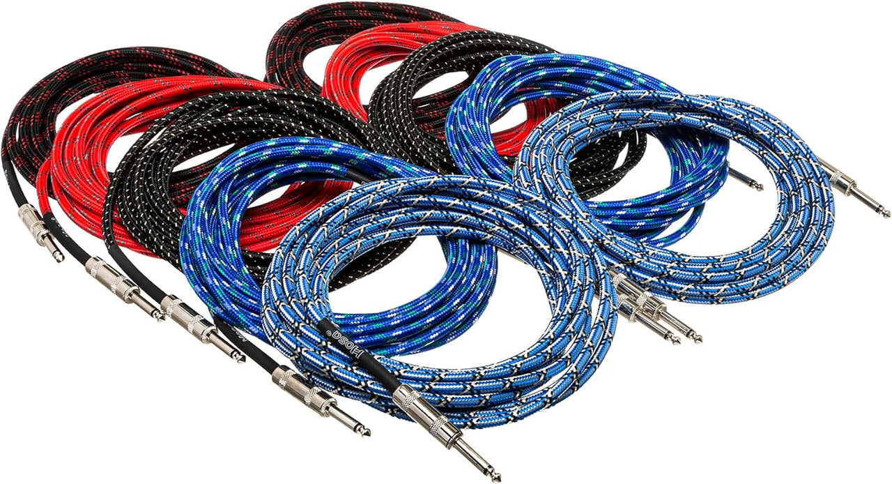 Hosa 3GT-PAK Cloth Guitar Cable, Hosa Straight to Same, 18 ft, Assorted Colors, 10 pc
