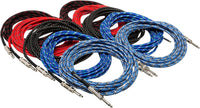 Thumbnail for Hosa 3GT-PAK Cloth Guitar Cable, Hosa Straight to Same, 18 ft, Assorted Colors, 10 pc