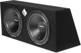 Rockford Fosgate R2-2X12 dual subwoofers in sealed enclosure, delivering 1000W peak power for superior sound quality.
