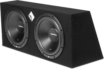 Rockford Fosgate R2-2X12 dual subwoofers in sealed enclosure, delivering 1000W peak power for superior sound quality.