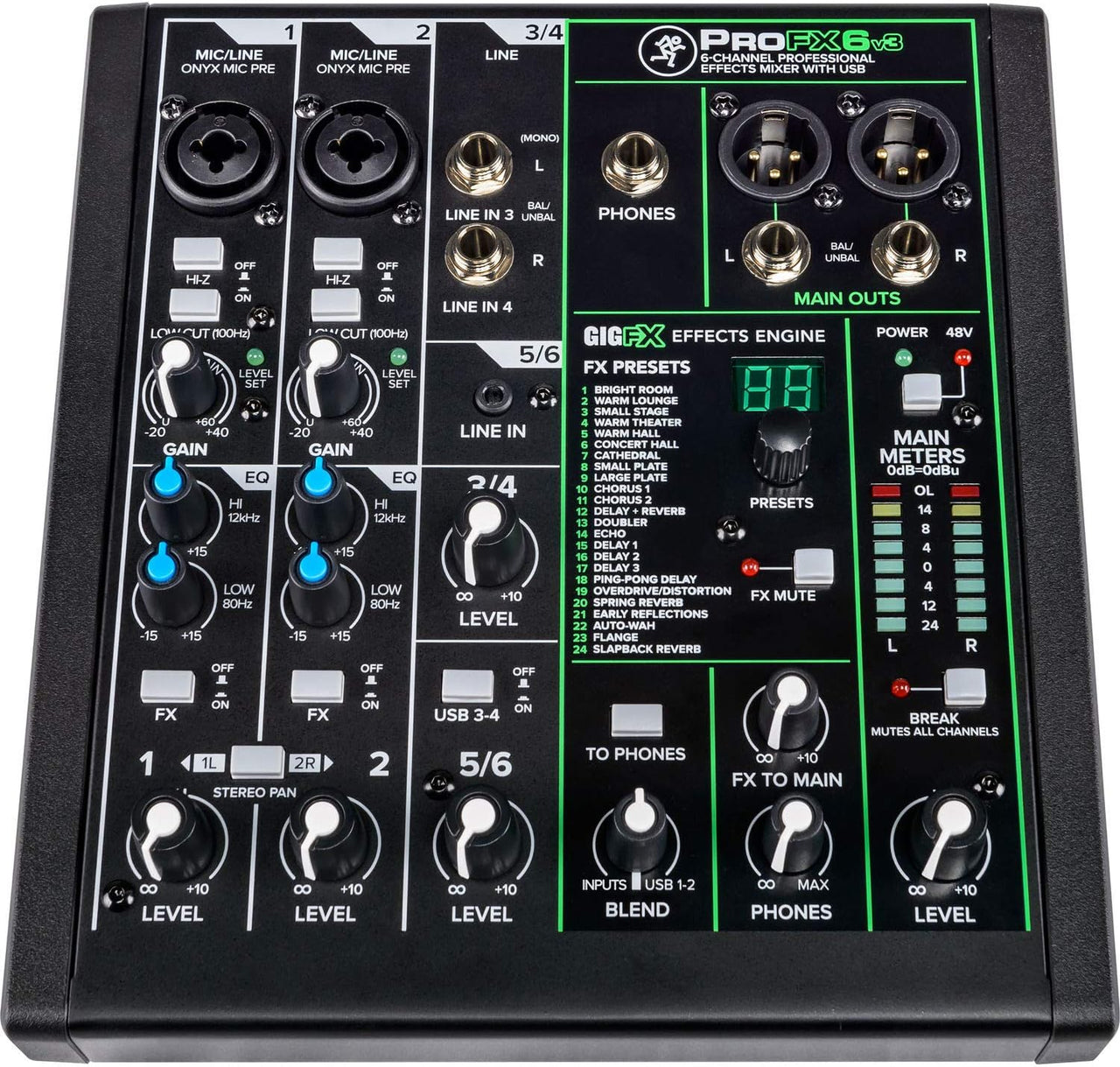 Mackie PROFX6v3 6 Channel Professional Effect Mixer with USB GigFX Effects