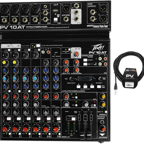 Peavey PV 10 AT 10 Channel Compact Mixing Mixer Console with Bluetooth Auto-Tune pitch correction + PV 20' XLR Cable