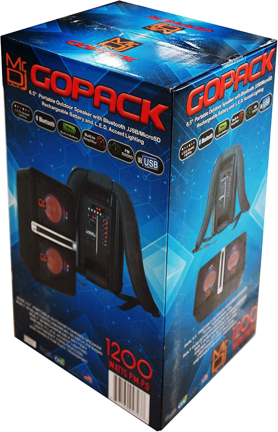 MR DJ GOPACK Dual 6.5" 1200W Portable Outdoor Bluetooth Speaker