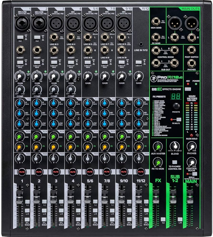 Mackie ProFX12v3 12-Channel Mixer with Built-in Effects and USB + Pro TH02 Headphone with Pair of XLR Cable+free Absolute Phone Holder