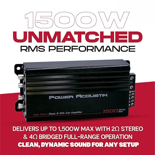 Power Acoustik MICRO4-1500D 1500W Class D Compact 4-Channel Car Amplifier