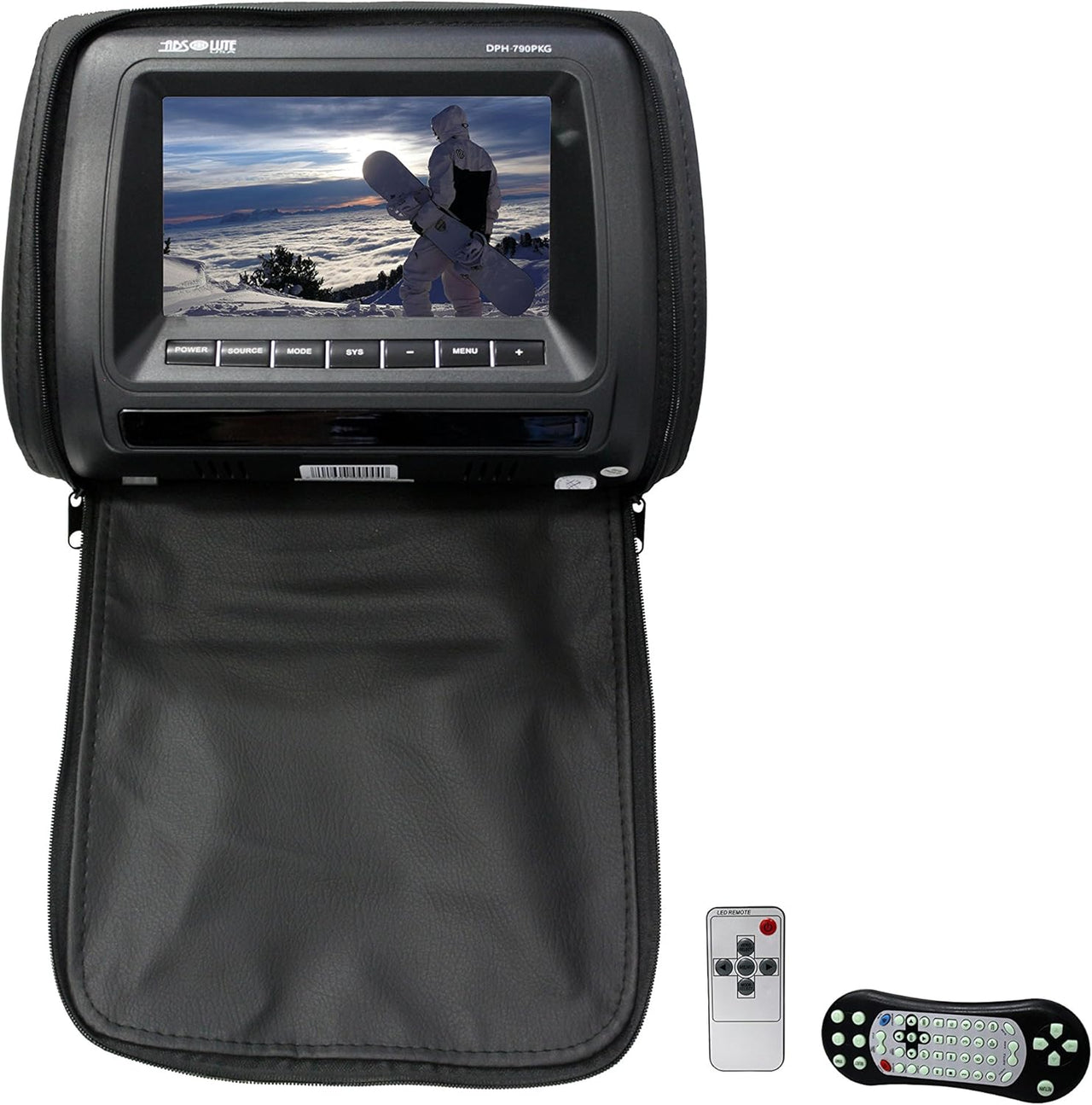 Absolute DPH-790PKGB 7" Pair Black Headrest TFT/LCD Monitor DVD/USB/SD Package