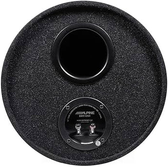 Alpine SWT-12S4 single 12 inch subwoofer tube with black enclosure, designed for powerful bass performance.