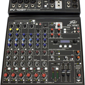 Peavey PV 10 BT 10 Channel Compact Mixing Mixer Console with Bluetooth + 2 1/4" & 4 XLR Cables