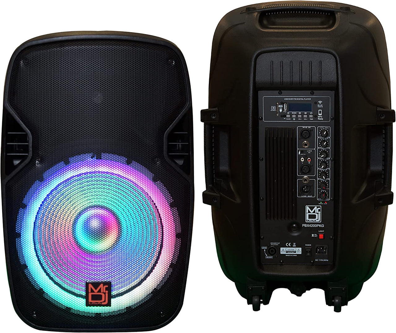MR DJ PBX4200PKG 15" 2-Way PA DJ 3000W Active Powered Bluetooth Karaoke Speaker LED Lighting + Speaker Stand