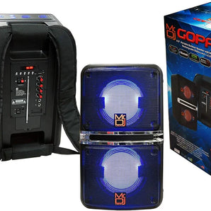 2 MR DJ GOPACK Dual 6.5" 1200W Portable Speaker Bluetooth USB/Micro SD Rechargeable LED Accent Lighting