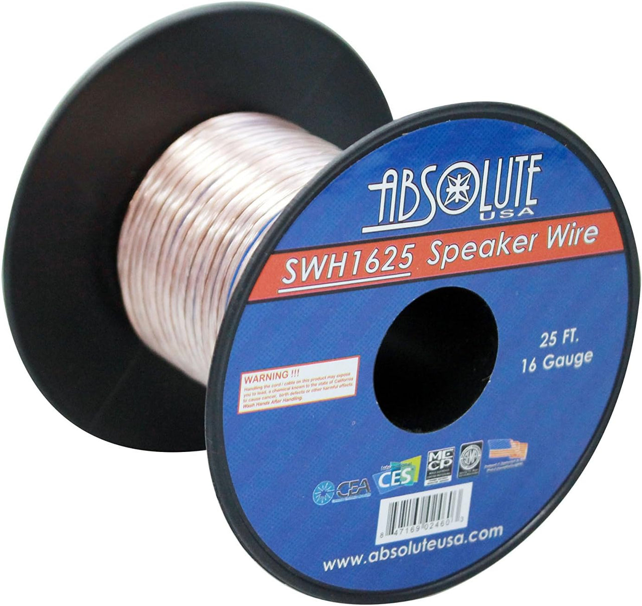 Absolute USA SWH1625 25' 16 Gauge Car Home Audio Speaker Wire Cable Spool