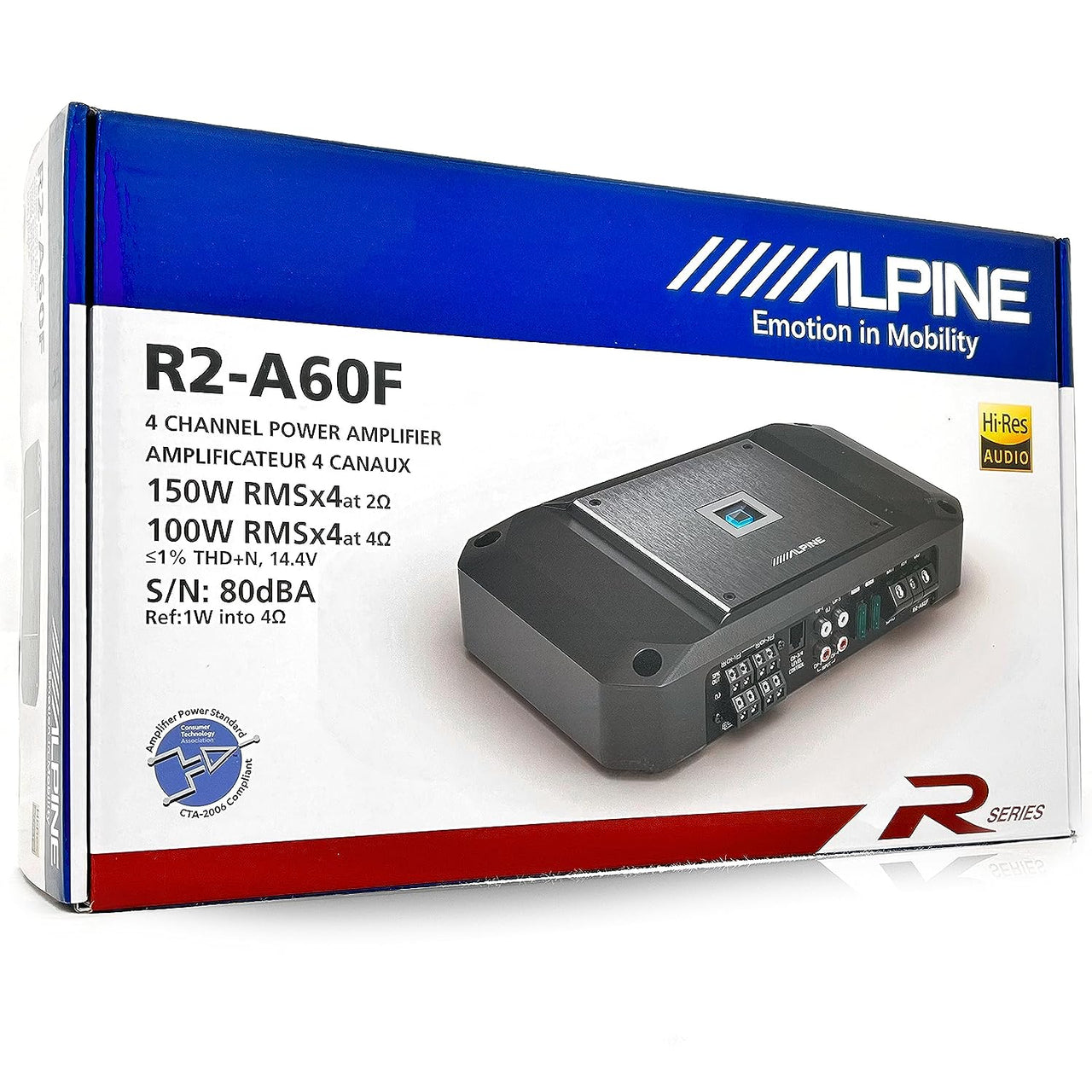 Alpine R2-A60F 4 Channel 600 Watt Class D Car Audio Amplifier & RUX-KNOB.2 Remote Bass Knob & KIT8 Installation AMP Kit