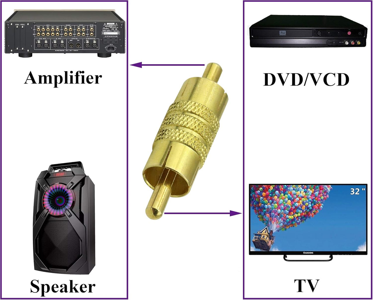 2 Male to Male Gold RCA cable Coupler Joiner Barrel Audio Video Connectors